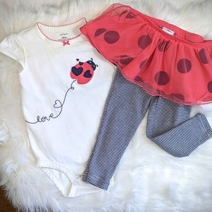 Ladybug Onesie with Polka Dot and Striped Pants and Tutu.